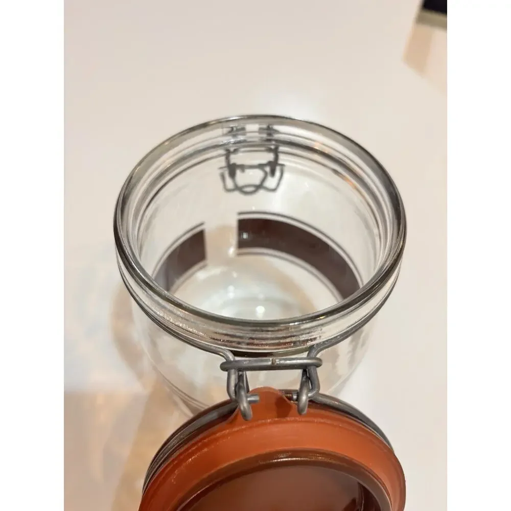 Vintage 1970’s Triomphe Tea Brown Stripe Canister Jar Glass Storage MCM 3/4L